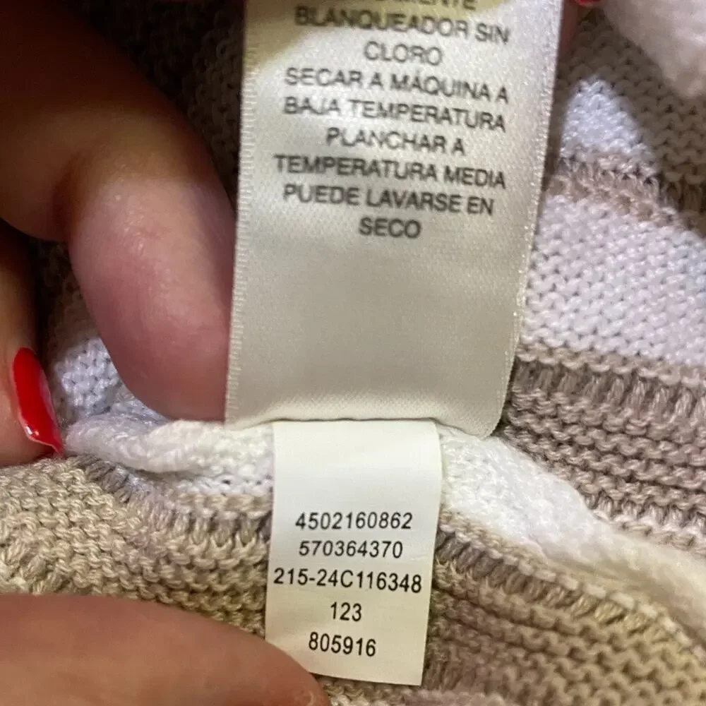 Chicos Vertical Stripe Sweater White Tan Size 4 (XXL Size 20)